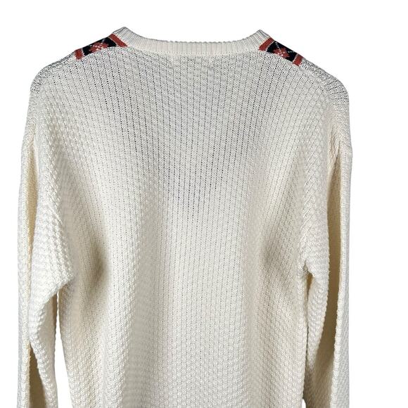 Vintage La Mode Mens Tennis Sweater Cream Waffle Knit V-Neck Small Preppy Argyle - Picture 7 of 11